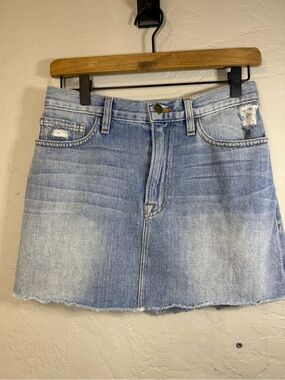 Frame Denim Light Blue Distressed A-Line Mini Skirt
